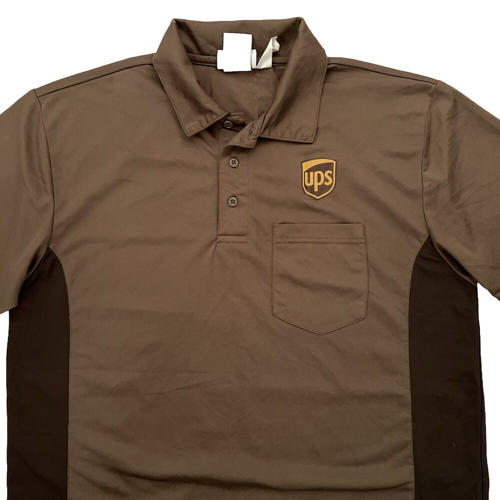 WearGuard UPS Logo Brown Black Colorblock Polo Shirt Pockets Poly Knit M 15834